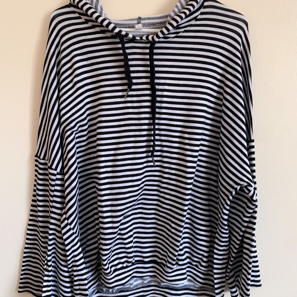 Pink Blush Maternity Black and White Hooded Shirt